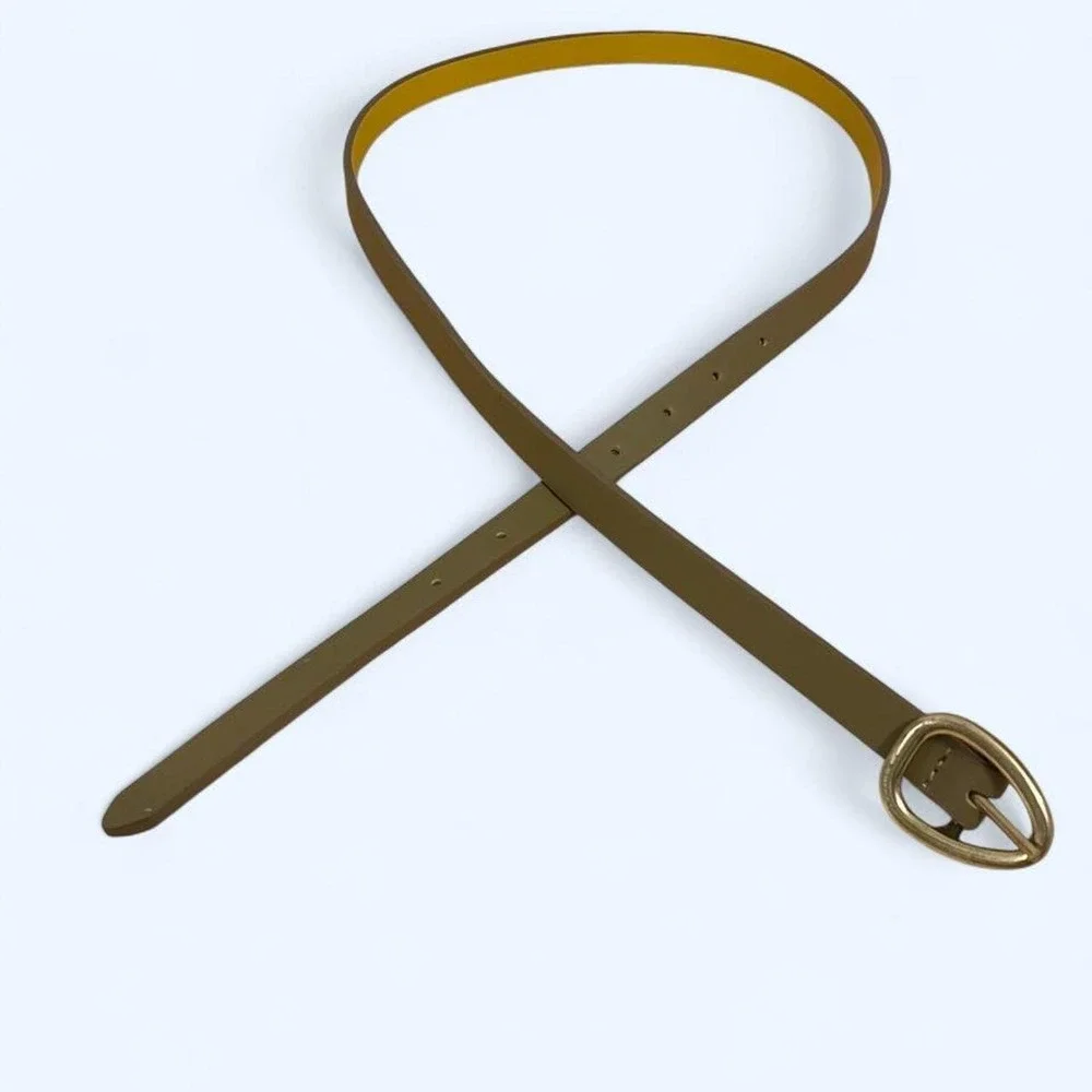 Olive green faux leather belt with gold buckle